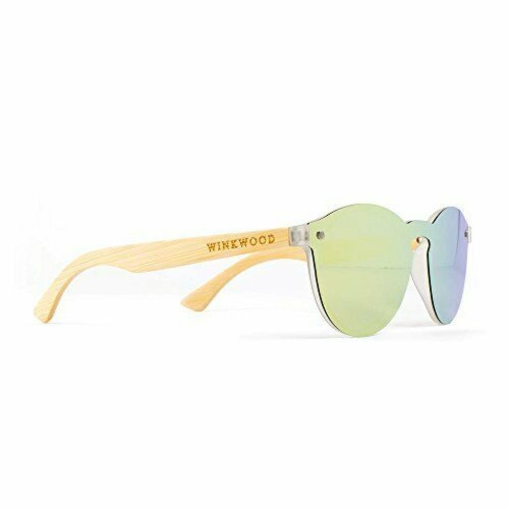 Neon Mirror Round Shield Wooden Sunglasses - Picture 1 of 4